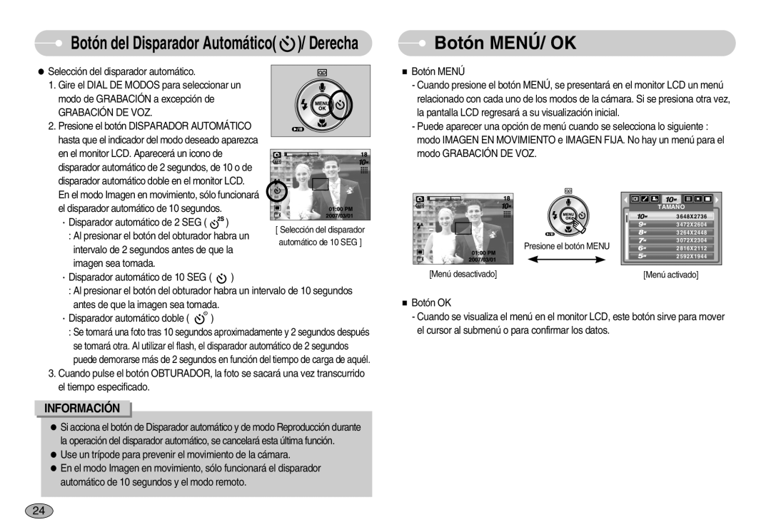 Samsung EC-S1030SBA/E1, EC-S1030BDC/DE, EC-S1030BBA/E1, EC-S1030BDA/AS, EC-S1030SBB/AS manual Botón MENÚ/ OK, Grabación DE VOZ 