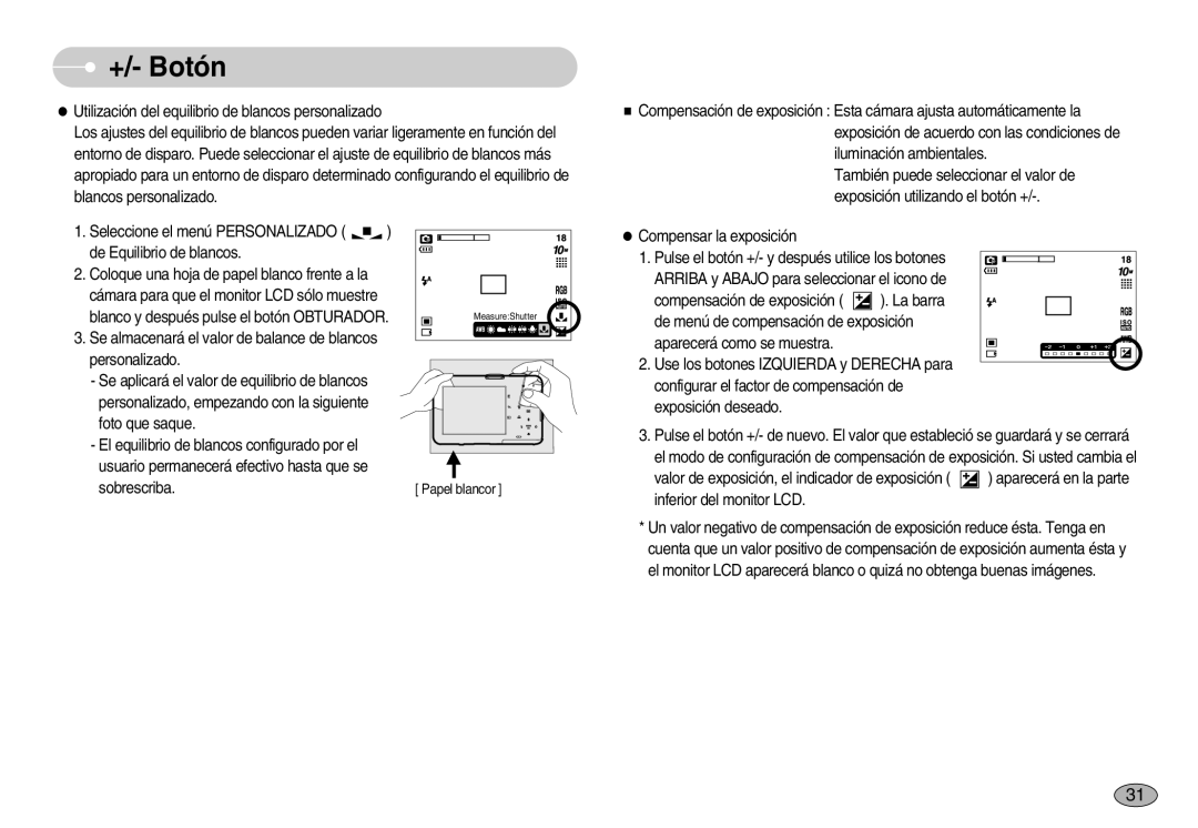 Samsung EC-S1030BBA/E1, EC-S1030SBA/E1, EC-S1030BDC/DE, EC-S1030BDA/AS, EC-S1030SBB/AS manual Papel blancor 