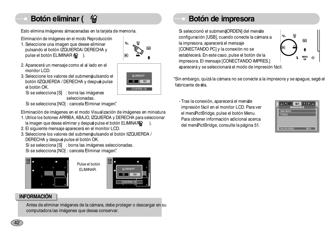 Samsung EC-S1030BDA/AS, EC-S1030SBA/E1, EC-S1030BDC/DE, EC-S1030BBA/E1, EC-S1030SBB/AS Botón eliminar, Botón de impresora 