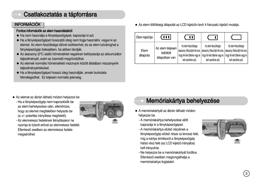 Samsung EC-S1030SBA/E1, EC-S1030SBA/FI, EC-S1030BDC/DE manual Memóriakártya behelyezése, Információk 