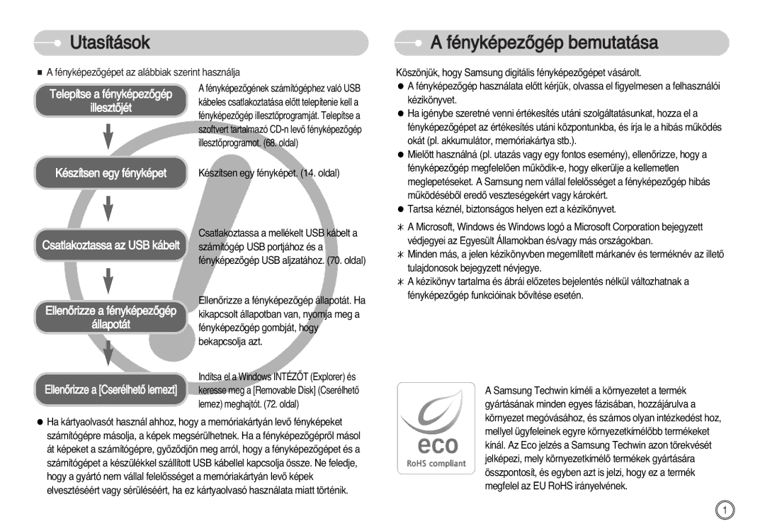 Samsung EC-S1030BDC/DE, EC-S1030SBA/FI, EC-S1030SBA/E1 manual Utasítások, FényképezŒgép bemutatása 