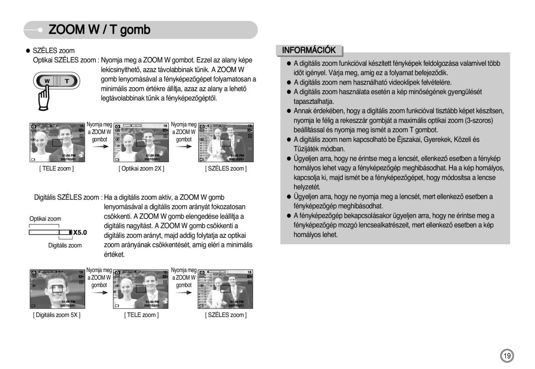 Samsung EC-S1030BDC/DE, EC-S1030SBA/FI, EC-S1030SBA/E1 manual Lenyomásával a digitális zoom arányát fokozatosan 