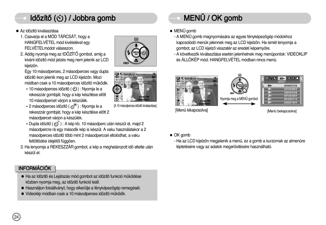 Samsung EC-S1030SBA/E1, EC-S1030SBA/FI, EC-S1030BDC/DE manual Menü / OK gomb, Menü kikapcsolva 