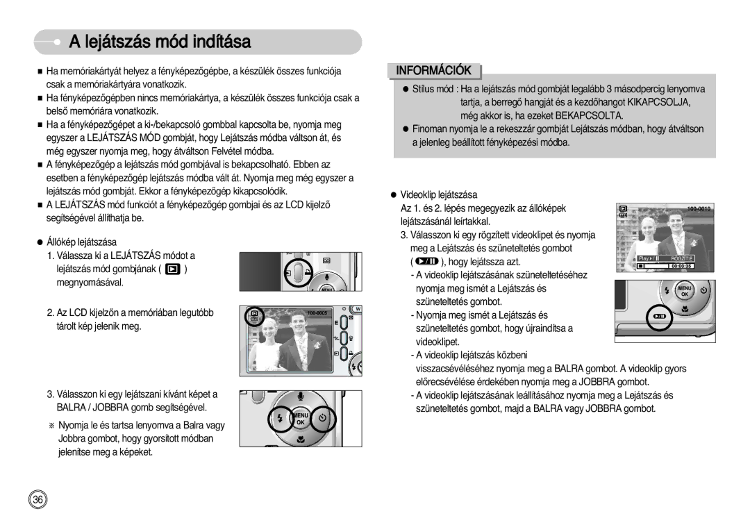 Samsung EC-S1030SBA/E1, EC-S1030SBA/FI, EC-S1030BDC/DE manual Lejátszás mód indítása 