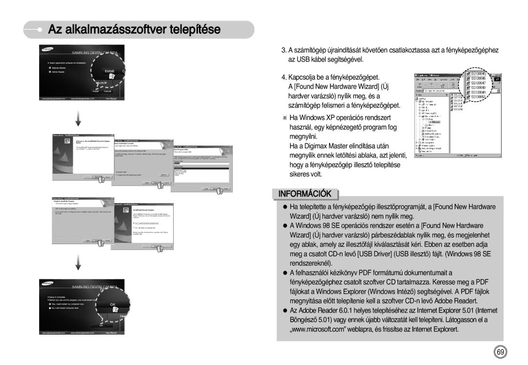 Samsung EC-S1030SBA/E1, EC-S1030SBA/FI, EC-S1030BDC/DE manual Az alkalmazásszoftver telepítése 