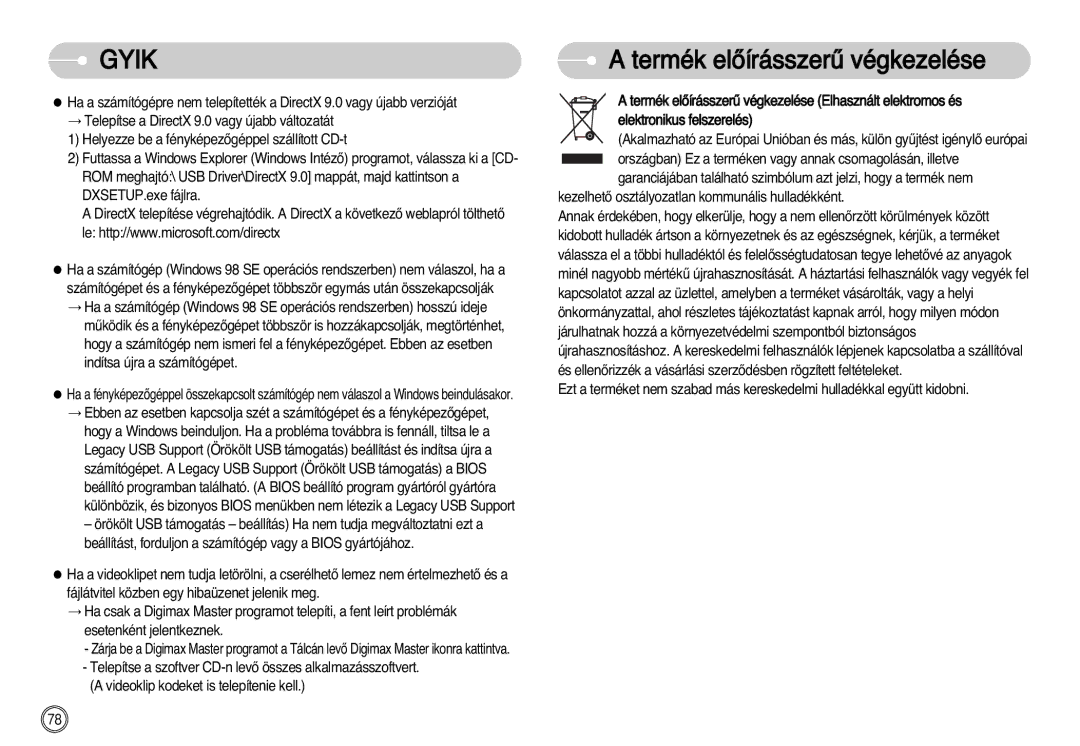 Samsung EC-S1030SBA/E1, EC-S1030SBA/FI, EC-S1030BDC/DE manual Termék elŒírásszerı végkezelése 