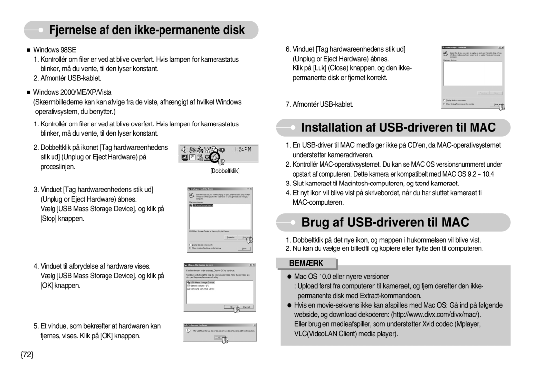 Samsung EC-S1030SBB/E2, EC-S1030SBA/FI, EC-S1030SDC/DE Installation af USB-driveren til MAC, Brug af USB-driveren til MAC 