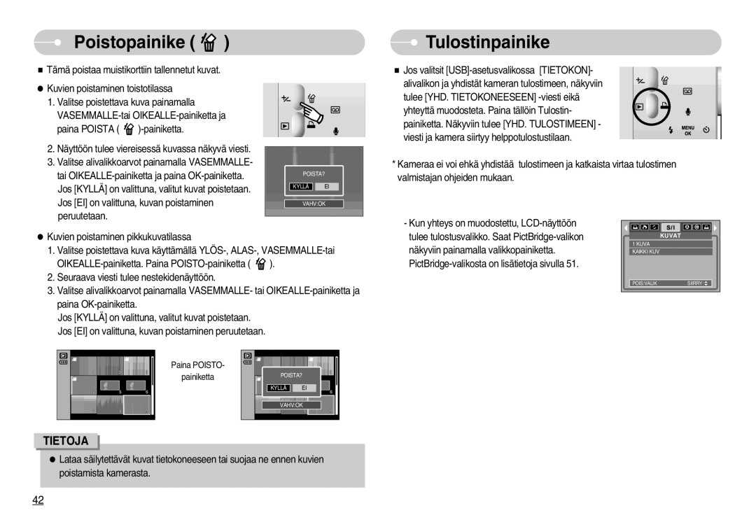 Samsung EC-S1030SDC/DE, EC-S1030SBA/FI, EC-S1030BDC/DE, EC-S1030SBB/E2, EC-S1030BBC/E2 manual Poistopainike, Tulostinpainike 