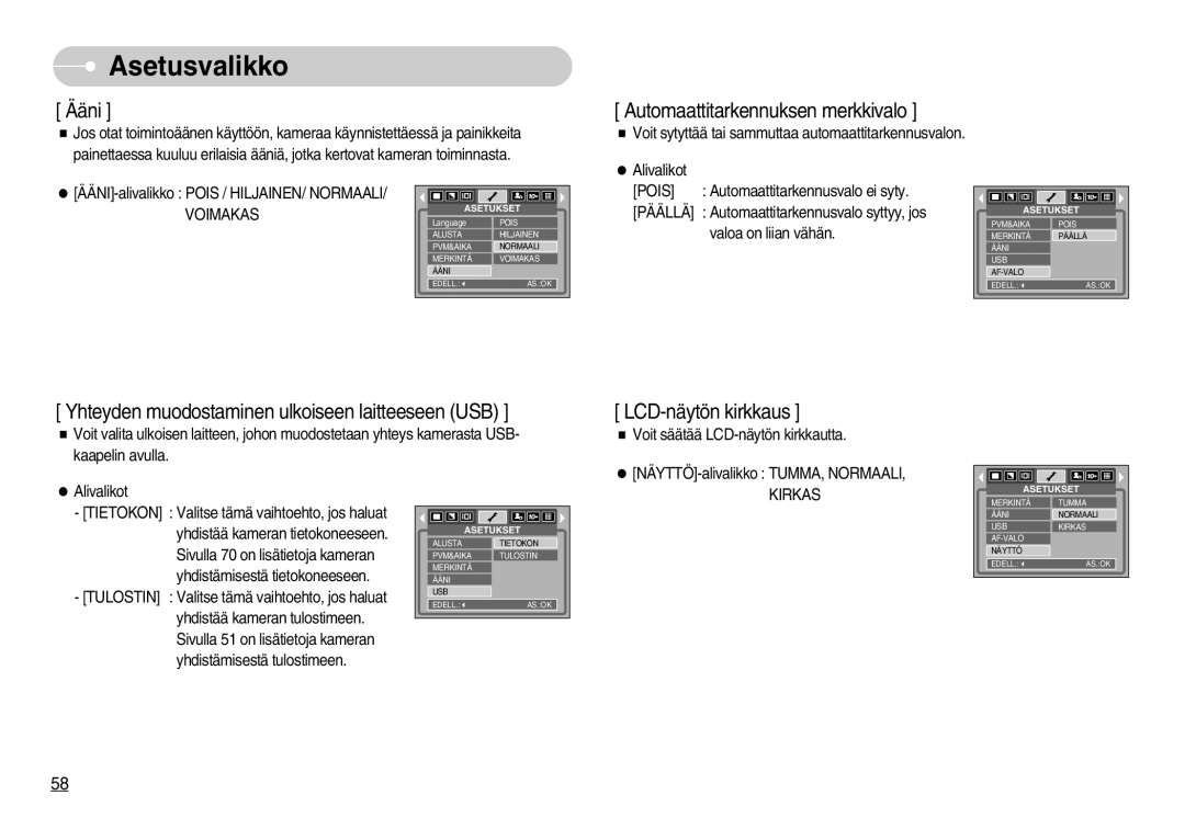 Samsung EC-S1030SBB/E2, EC-S1030SBA/FI, EC-S1030SDC/DE, EC-S1030BDC/DE manual Yhteyden muodostaminen ulkoiseen laitteeseen USB 