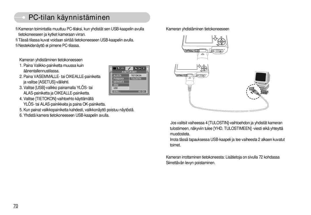 Samsung EC-S1030SDC/DE, EC-S1030SBA/FI, EC-S1030BDC/DE, EC-S1030SBB/E2, EC-S1030BBC/E2, EC-S1030SBC/E2 PC-tilan käynnistäminen 