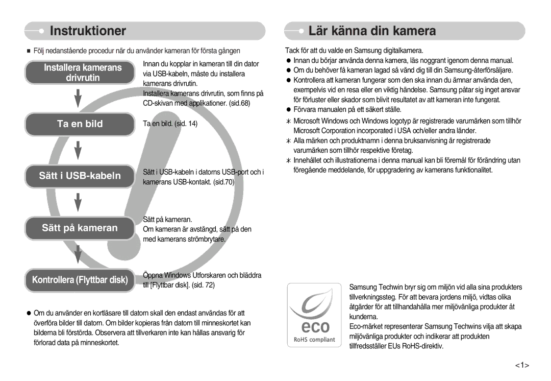 Samsung EC-S1030BDC/DE, EC-S1030SBA/FI, EC-S1030SDC/DE, EC-S1030SBB/E2, EC-S1030BBC/E2 Instruktioner, Lär känna din kamera 