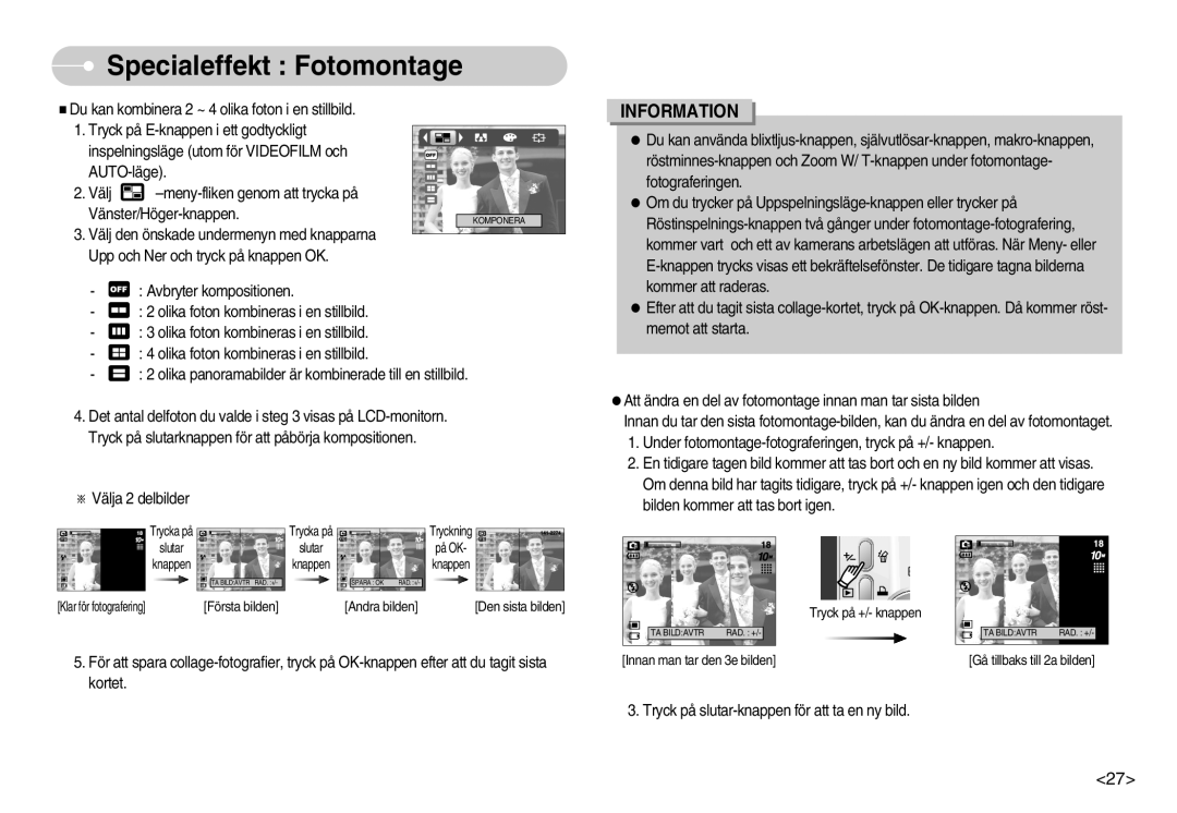 Samsung EC-S1030SBA/FI, EC-S1030SDC/DE, EC-S1030BDC/DE, EC-S1030SBB/E2, EC-S1030BBC/E2 manual Specialeffekt Fotomontage 