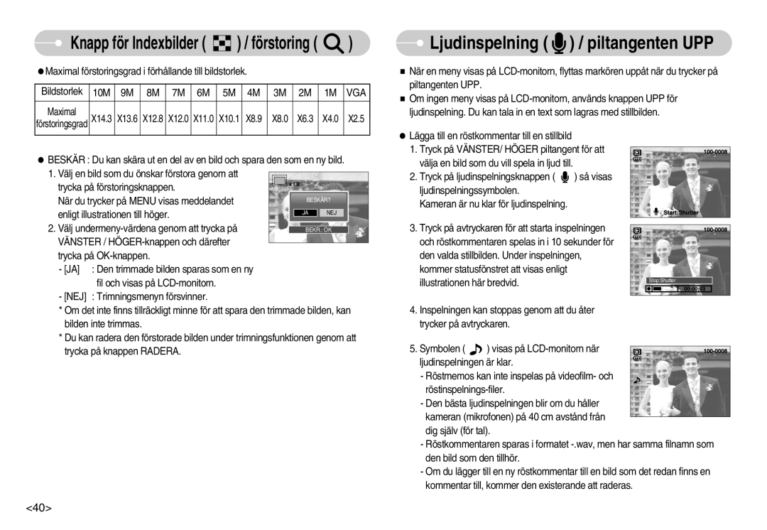 Samsung EC-S1030BBA/FI, EC-S1030SBA/FI, EC-S1030SDC/DE, EC-S1030BDC/DE, EC-S1030SBB/E2 manual Ljudinspelning / piltangenten UPP 