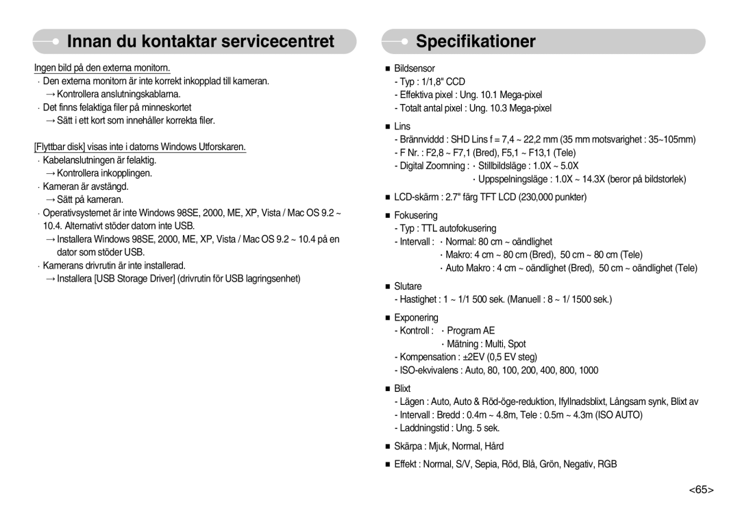 Samsung EC-S1030SBB/E2, EC-S1030SBA/FI, EC-S1030SDC/DE, EC-S1030BDC/DE, EC-S1030BBC/E2, EC-S1030SBC/E2 manual Specifikationer 