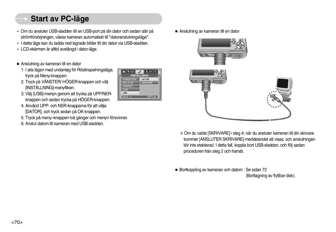 Samsung EC-S1030SDC/DE, EC-S1030SBA/FI, EC-S1030BDC/DE, EC-S1030SBB/E2, EC-S1030BBC/E2, EC-S1030SBC/E2 manual Start av PC-läge 