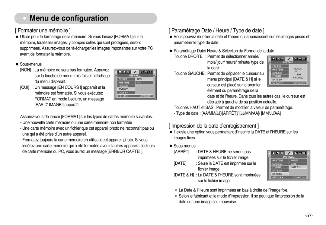 Samsung EC-S1030SBA/E1 manual Mois/ jour/ heure/ minute/ type de, La date, Touche Gauche Permet de déplacer le curseur au 