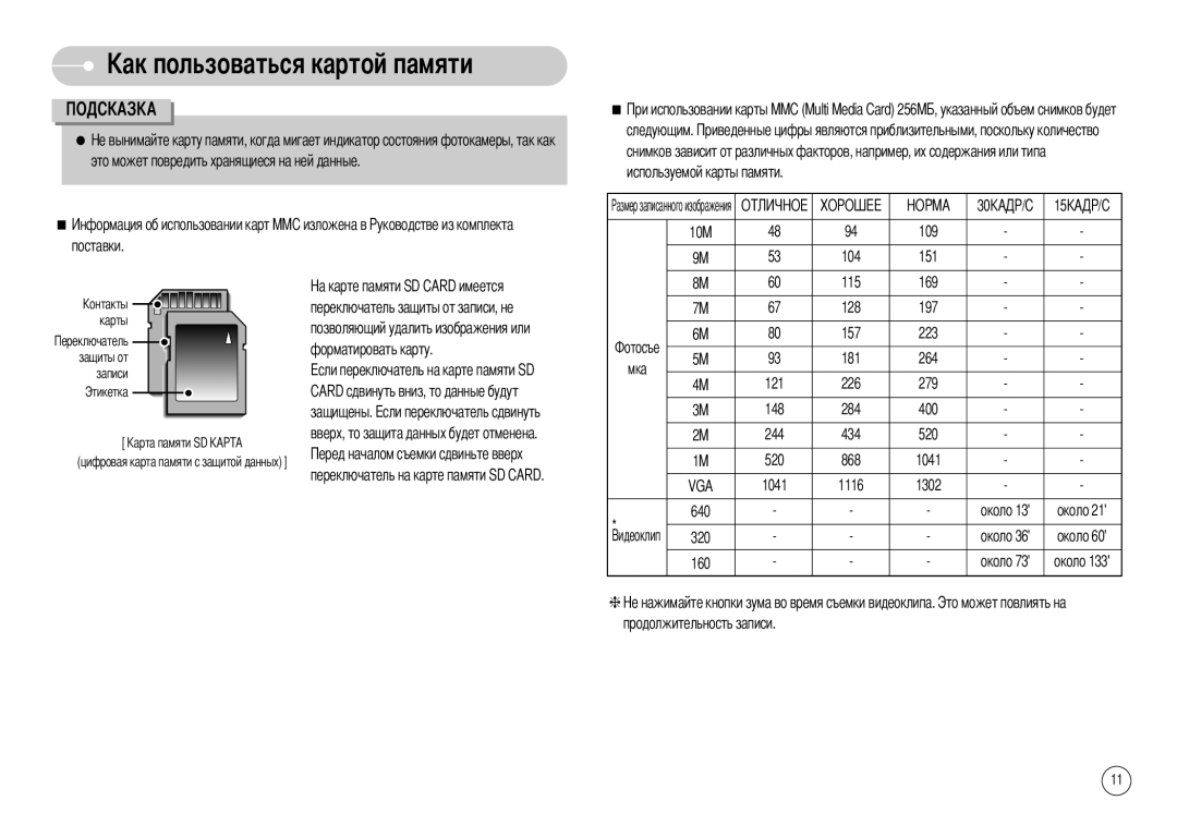 Samsung EC-S1030SBB/RU, STW-S1030S, STW-S1030B, EC-S1030SBA/RU, EC-S1030BBA/RU, EC-S1030BBB/RU Мка, Продолжительность записи 