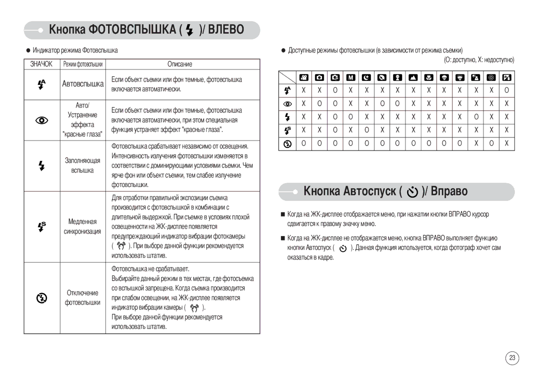 Samsung EC-S1030SBB/RU manual Описание Автовспышка Включается автоматически, Включается автоматически, при этом специальная 