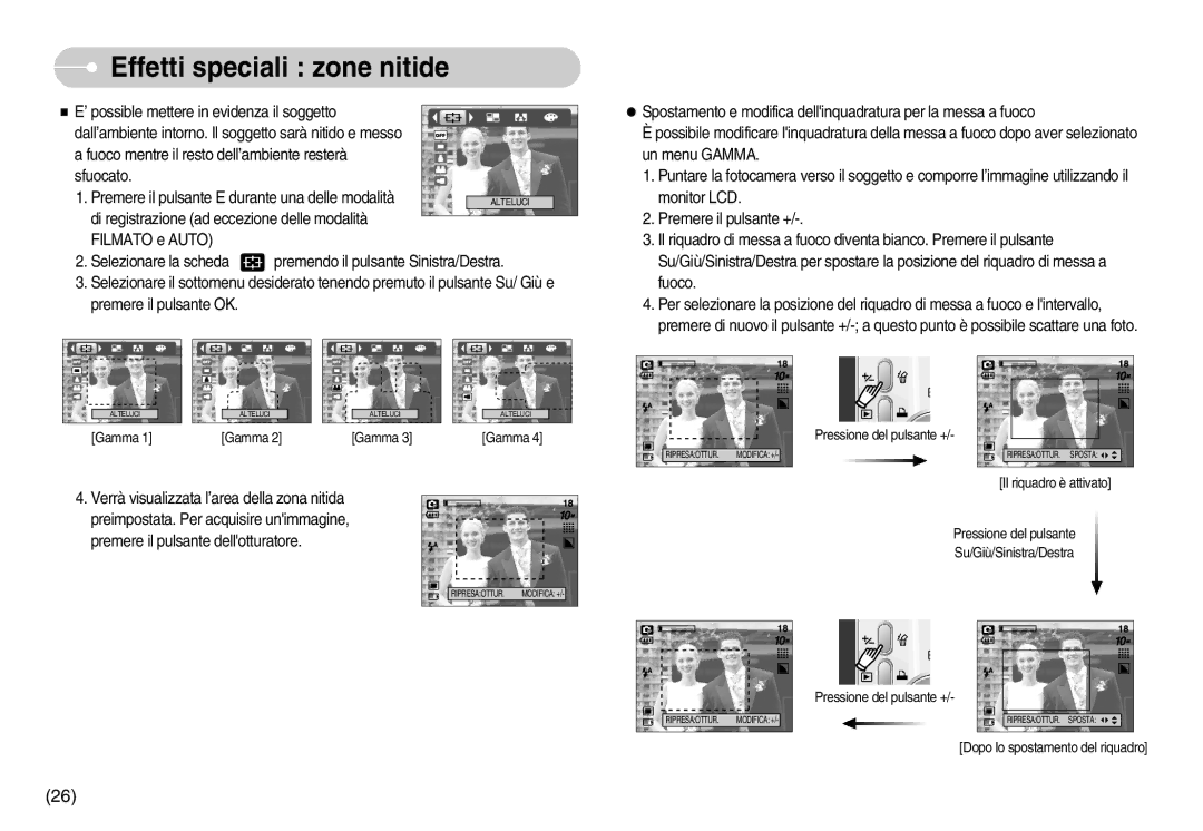 Samsung EC-S1030SDC/DE, EC-S1030SBA/E1, EC-S1030BDC/DE, EC-S1030SBB/E2, EC-S1030BBB/IT manual Effetti speciali zone nitide 