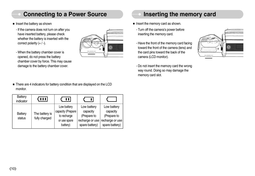 Samsung EC-S1050SFB/IT, EC-S1050BDA/DE, EC-S1050SBB/E2, EC-S1050SBA/FR, EC-S1050BBA/FR, STC-S1050S Inserting the memory card 