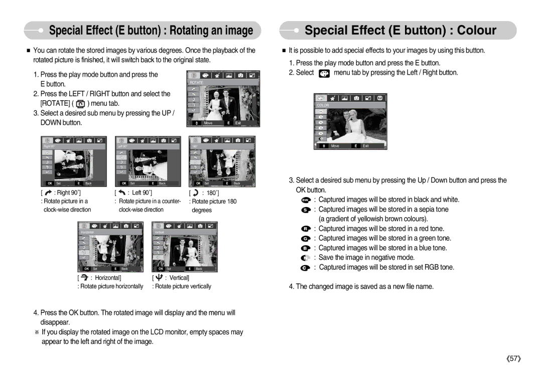 Samsung EC-S1050SDB/AS, EC-S1050BDA/DE, EC-S1050SBB/E2, EC-S1050SBA/FR, STC-S1050S Special Effect E button Rotating an image 