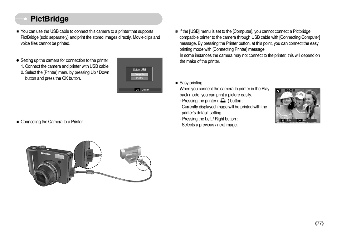 Samsung EC-S1050SBD/E2, EC-S1050BDA/DE, EC-S1050SBB/E2, EC-S1050SBA/FR, EC-S1050BBA/FR, EC-S1050SDA/DE, STC-S1050S PictBridge 