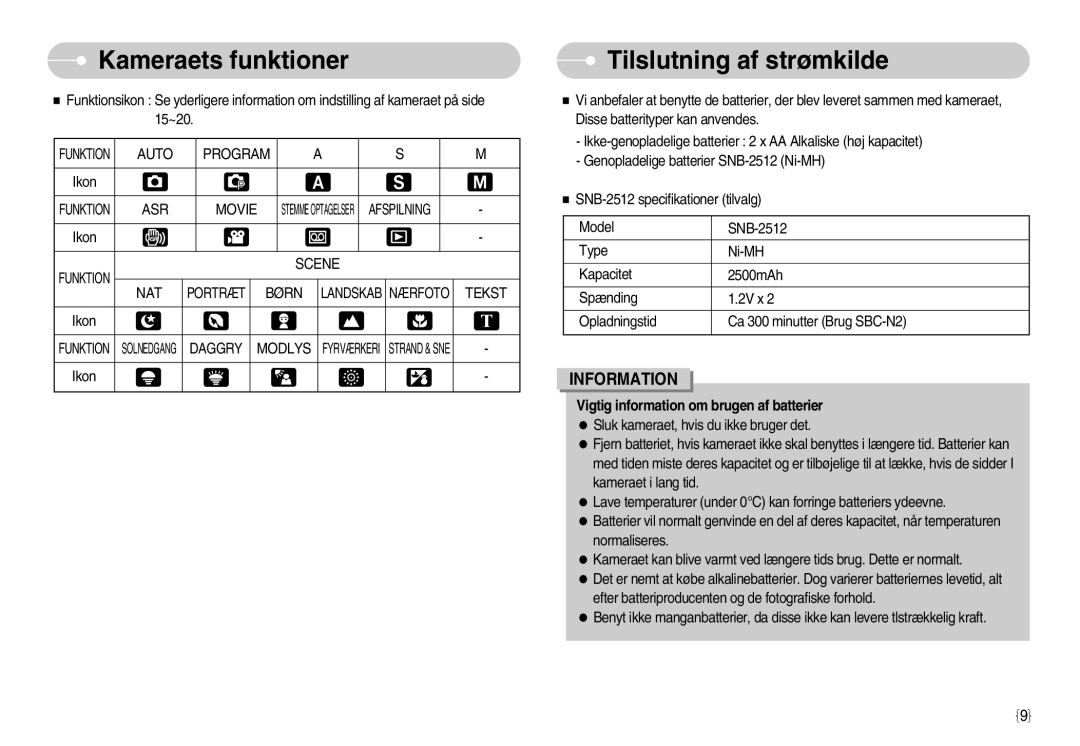 Samsung EC-S1050BBB/E2, EC-S1050BDA/DE, EC-S1050SBB/E2, EC-S1050SDA/DE, EC-S1050SFG/E2 manual Tilslutning af strømkilde 