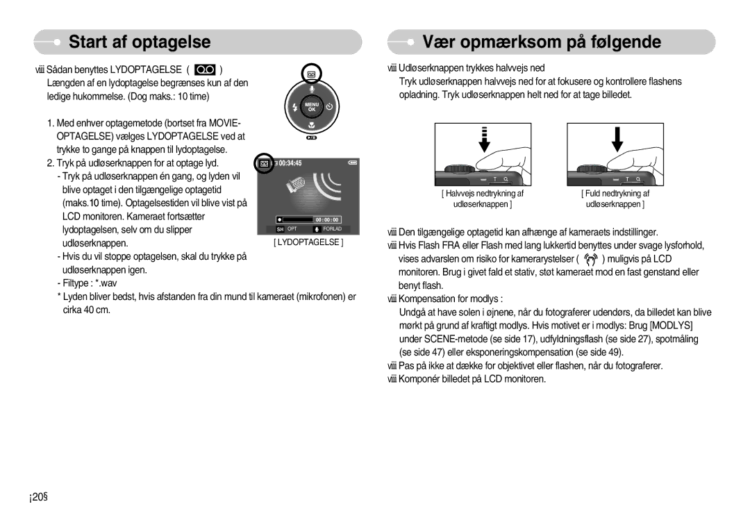 Samsung EC-S1050BDA/DE, EC-S1050SBB/E2, EC-S1050SDA/DE, EC-S1050BBB/E2, EC-S1050SFG/E2 manual Vær opmærksom på følgende 