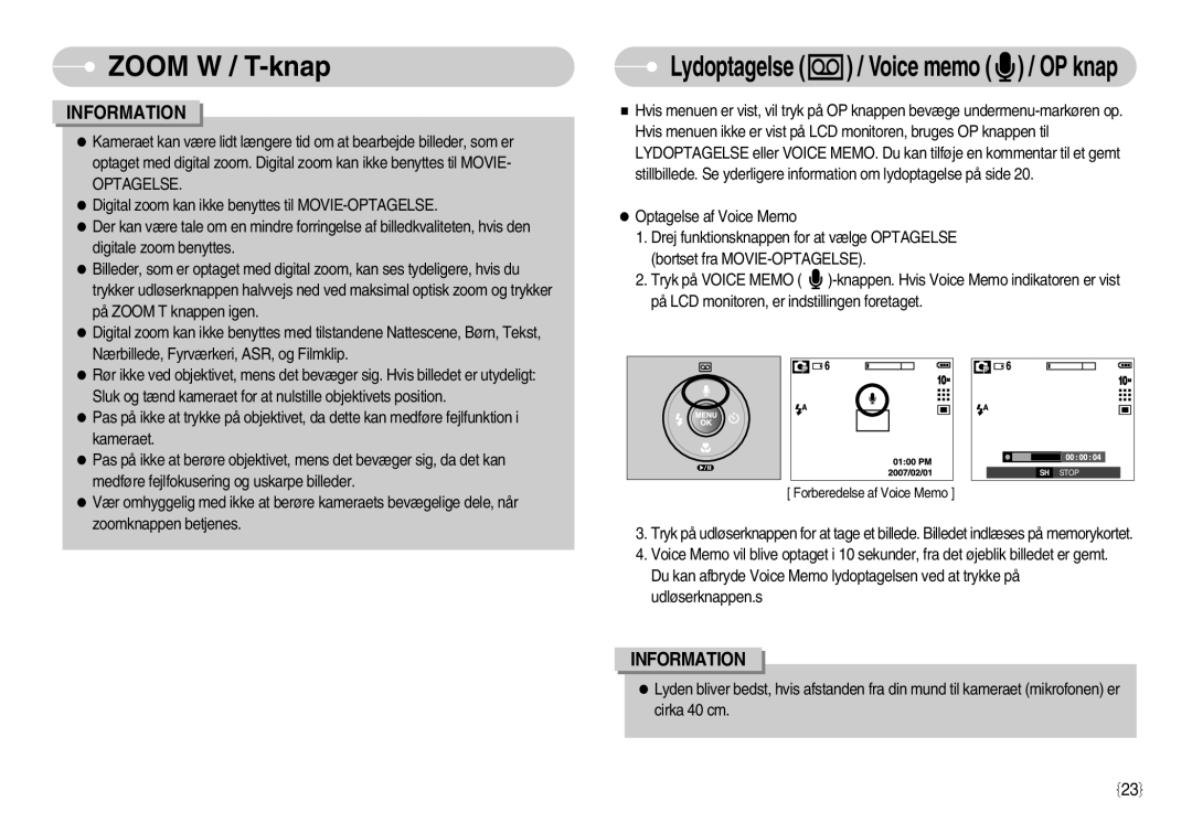 Samsung EC-S1050BBB/E2, EC-S1050BDA/DE, EC-S1050SBB/E2, EC-S1050SDA/DE manual Lydoptagelse / Voice memo / OP knap, Optagelse 