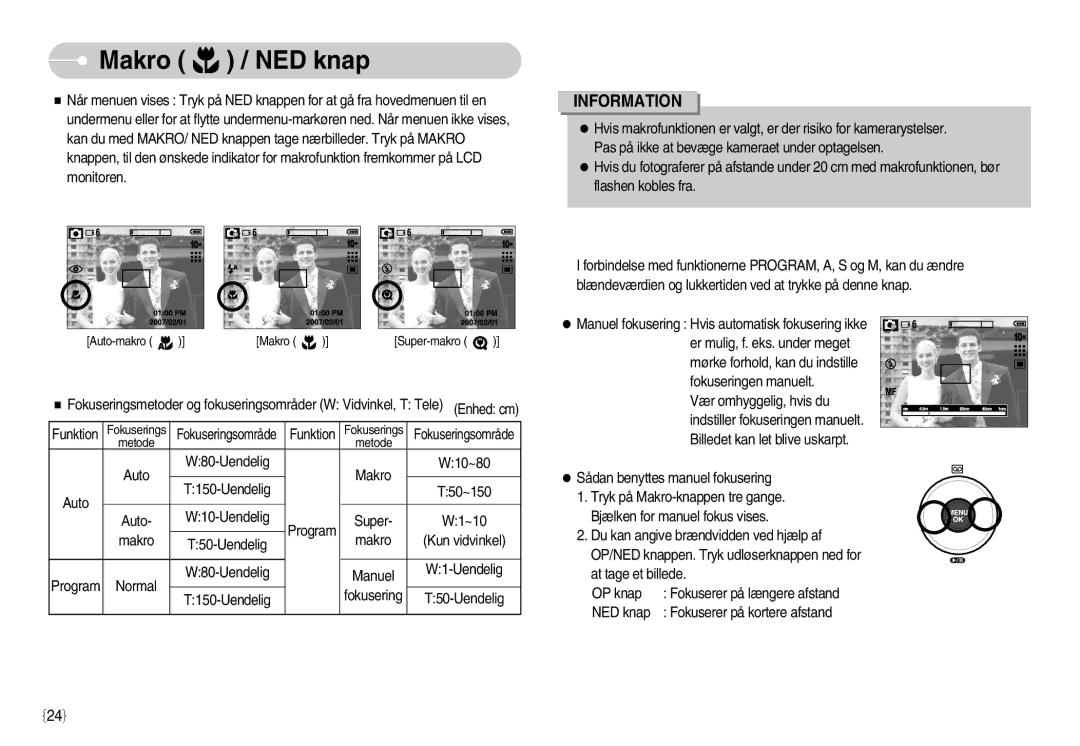 Samsung EC-S1050SFG/E2, EC-S1050BDA/DE, EC-S1050SBB/E2, EC-S1050SDA/DE, EC-S1050BBB/E2, EC-S1050BBC/E2 manual Makro / NED knap 