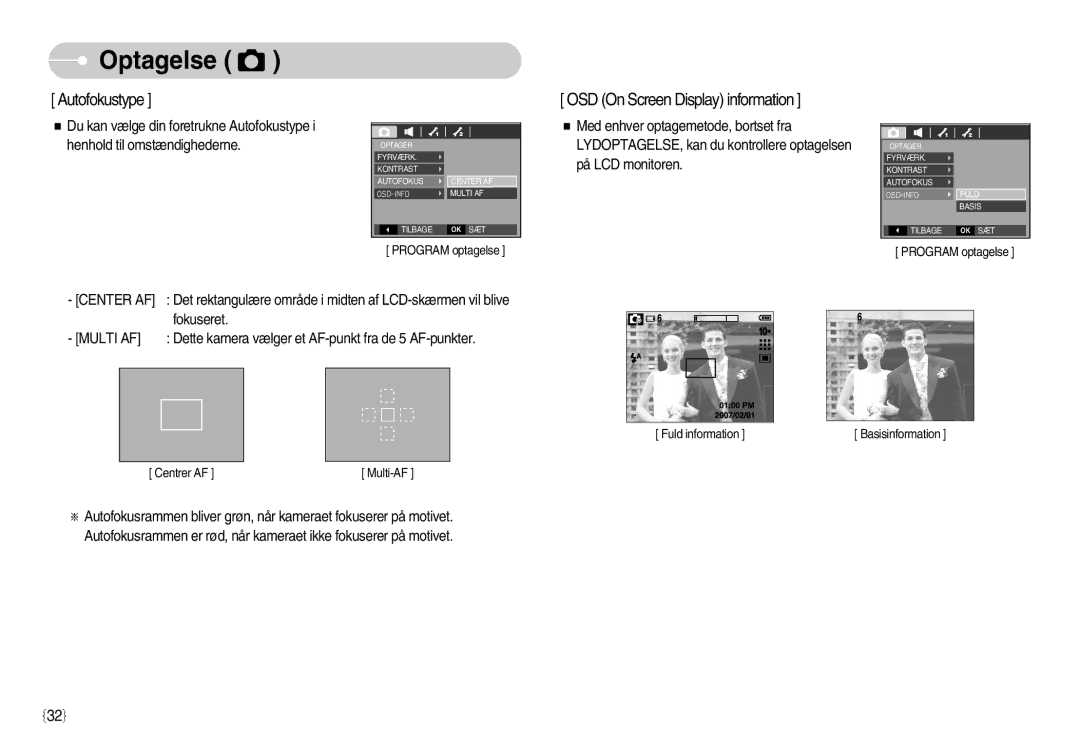 Samsung EC-S1050BBC/E2, EC-S1050BDA/DE, EC-S1050SBB/E2, EC-S1050SDA/DE manual Autofokustype OSD On Screen Display information 