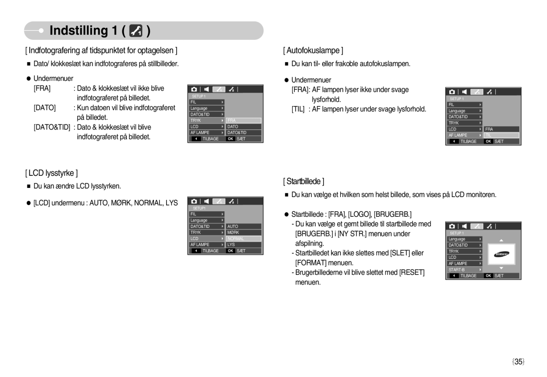 Samsung EC-S1050SBB/E2, EC-S1050BDA/DE, EC-S1050SDA/DE manual Indfotografering af tidspunktet for optagelsen, Dato&Tid 