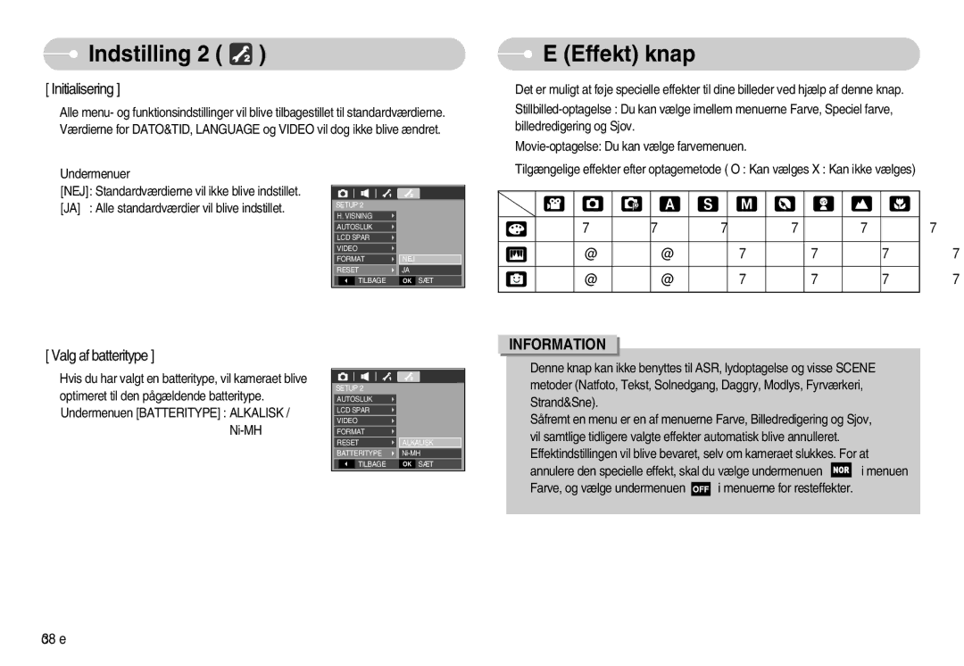 Samsung EC-S1050SFG/E2, EC-S1050BDA/DE, EC-S1050SBB/E2, EC-S1050SDA/DE, EC-S1050BBB/E2 manual Effekt knap, Initialisering 