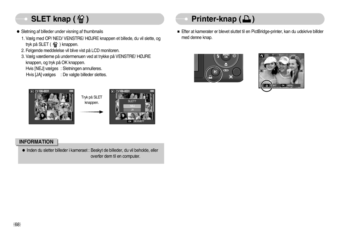 Samsung EC-S1050SBC/E2, EC-S1050BDA/DE, EC-S1050SBB/E2, EC-S1050SDA/DE, EC-S1050BBB/E2, EC-S1050SFG/E2 manual Printer-knap 