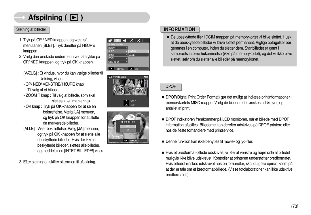 Samsung EC-S1050SFG/E2, EC-S1050BDA/DE, EC-S1050SBB/E2, EC-S1050SDA/DE manual Zoom T knap Til valg af billede, som skal 