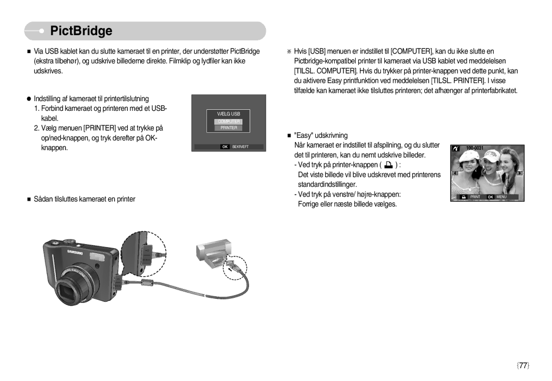 Samsung EC-S1050SBB/E2, EC-S1050BDA/DE, EC-S1050SDA/DE, EC-S1050BBB/E2, EC-S1050SFG/E2, EC-S1050BBC/E2 manual PictBridge 