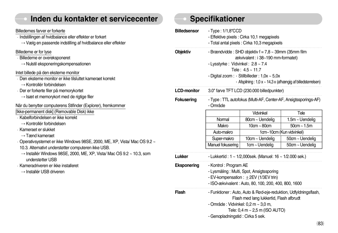 Samsung EC-S1050BDA/DE, EC-S1050SBB/E2, EC-S1050SDA/DE, EC-S1050BBB/E2, EC-S1050SFG/E2 manual Specifikationer, Billedsensor 