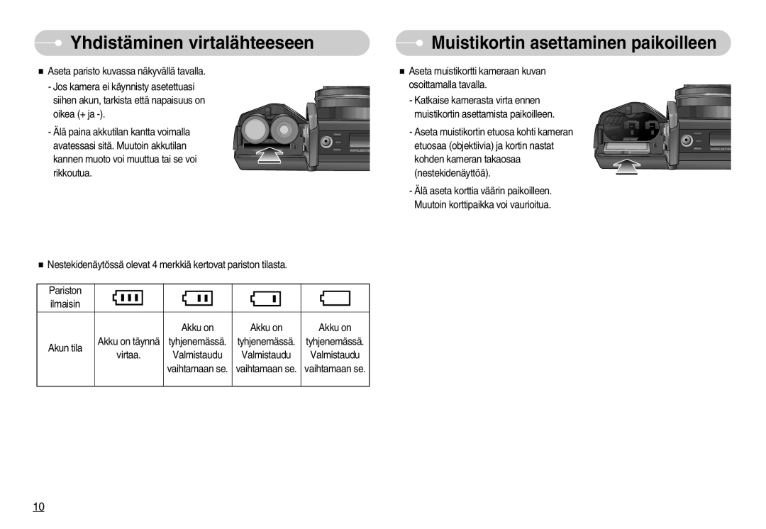 Samsung EC-S1050SFG/E2, EC-S1050BDA/DE, EC-S1050SBB/E2, EC-S1050SDA/DE, EC-S1050BBB/E2 Muistikortin asettaminen paikoilleen 