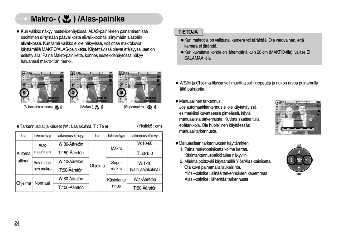 Samsung EC-S1050SFG/E2, EC-S1050BDA/DE, EC-S1050SBB/E2, EC-S1050SDA/DE, EC-S1050BBB/E2, EC-S1050BBC/E2 Makro- /Alas-painike 