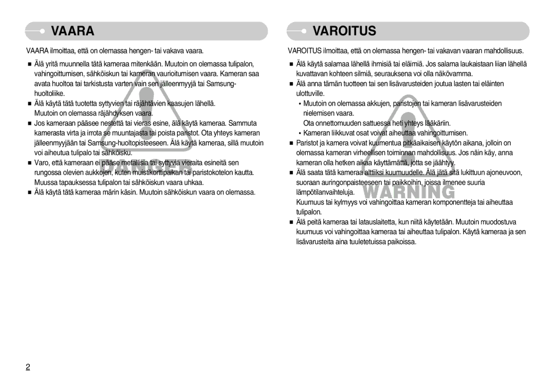 Samsung EC-S1050BBB/E2, EC-S1050BDA/DE, EC-S1050SBB/E2, EC-S1050SDA/DE, EC-S1050SFG/E2, EC-S1050BBC/E2, EC-S1050SBC/E2 Vaara 