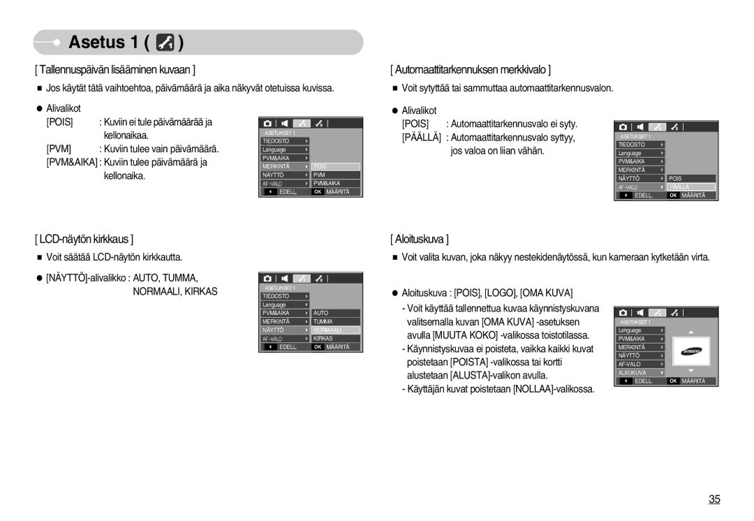 Samsung EC-S1050SBB/E2, EC-S1050BDA/DE, EC-S1050SDA/DE, EC-S1050BBB/E2, EC-S1050SFG/E2 Automaattitarkennuksen merkkivalo, Pvm 