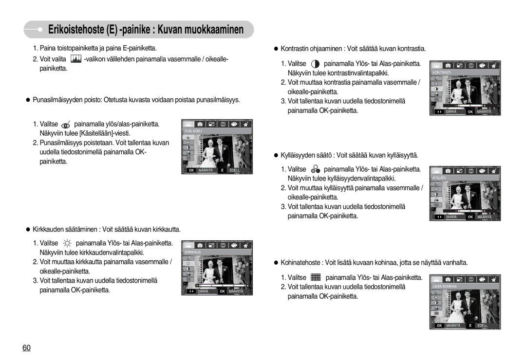 Samsung EC-S1050BBC/E2, EC-S1050BDA/DE, EC-S1050SBB/E2, EC-S1050SDA/DE manual Paina toistopainiketta ja paina E-painiketta 