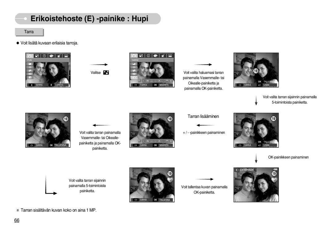 Samsung EC-S1050SFG/E2, EC-S1050BDA/DE, EC-S1050SBB/E2, EC-S1050SDA/DE manual ※ Tarran sisältävän kuvan koko on aina 1 MP 