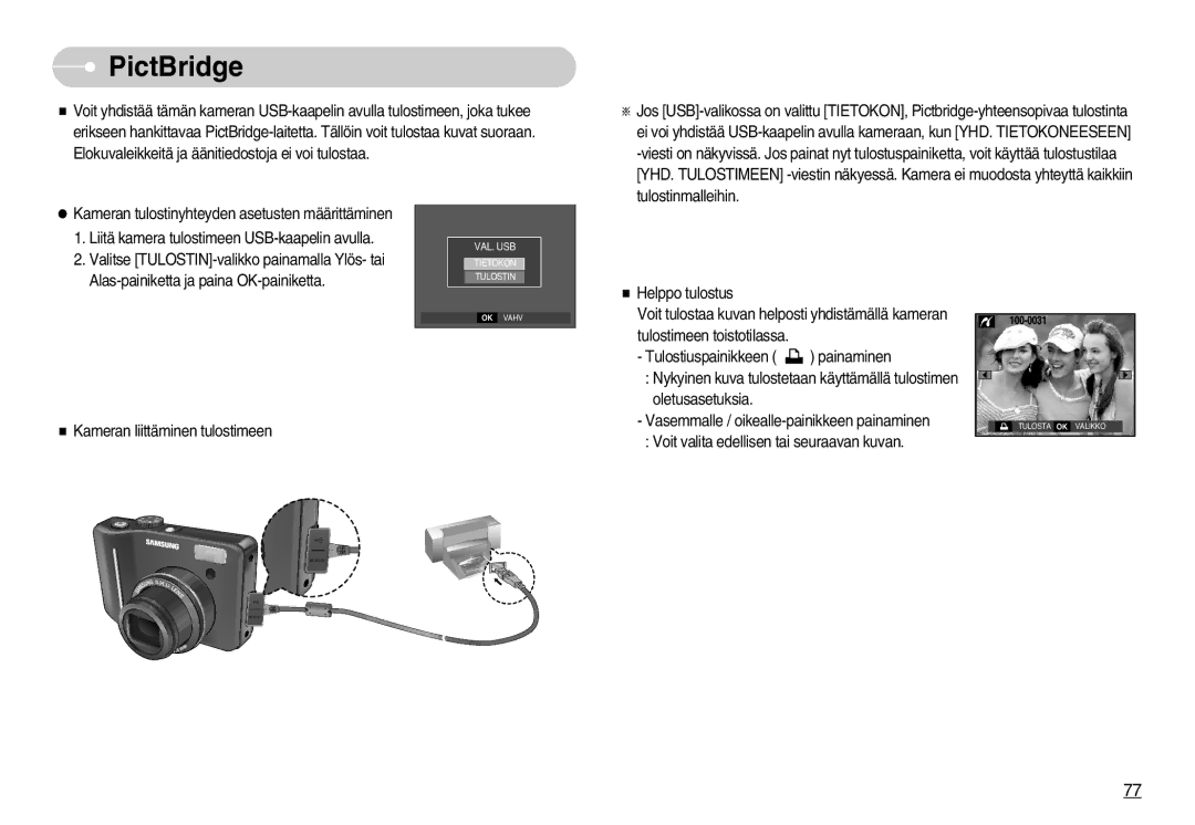 Samsung EC-S1050SBB/E2, EC-S1050BDA/DE, EC-S1050SDA/DE, EC-S1050BBB/E2, EC-S1050SFG/E2, EC-S1050BBC/E2 manual PictBridge 