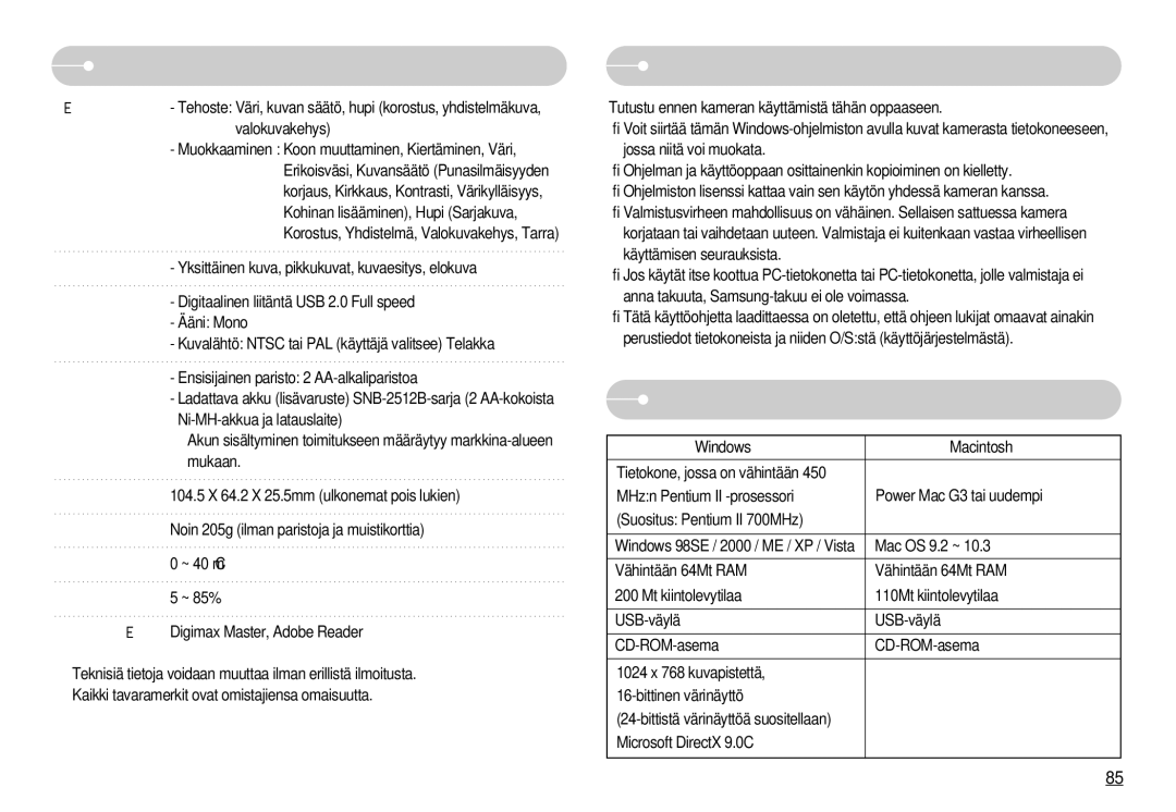 Samsung EC-S1050SDA/DE, EC-S1050BDA/DE, EC-S1050SBB/E2 manual Ohjelmistoon liittyviä huomautuksia, Järjestelmävaatimukset 