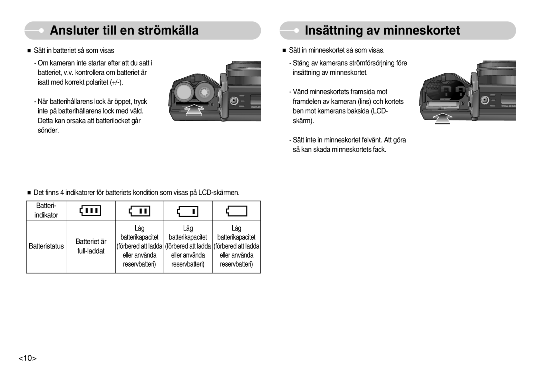 Samsung EC-S1050SFG/E2, EC-S1050BDA/DE, EC-S1050SBB/E2, EC-S1050SDA/DE, EC-S1050BBB/E2 manual Insättning av minneskortet 