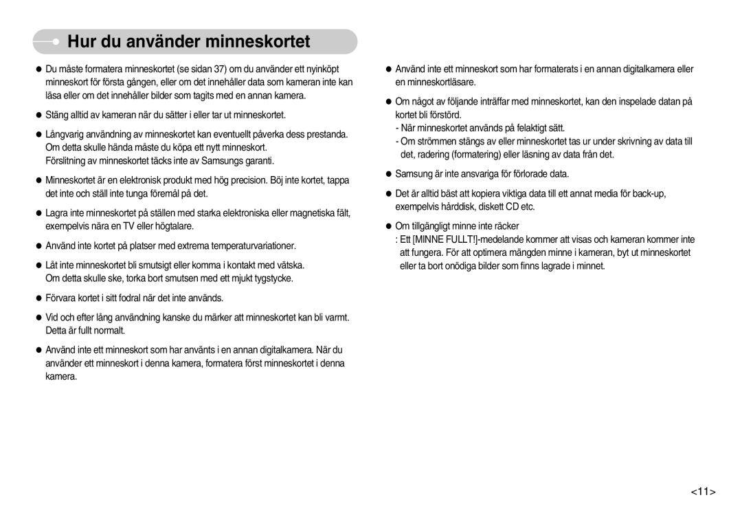 Samsung EC-S1050BBC/E2, EC-S1050BDA/DE, EC-S1050SBB/E2, EC-S1050SDA/DE, EC-S1050BBB/E2 manual Hur du använder minneskortet 