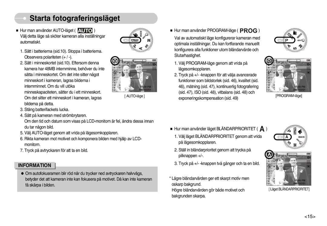 Samsung EC-S1050SDA/DE, EC-S1050BDA/DE, EC-S1050SBB/E2, EC-S1050BBB/E2, EC-S1050SFG/E2 manual Starta fotograferingsläget 