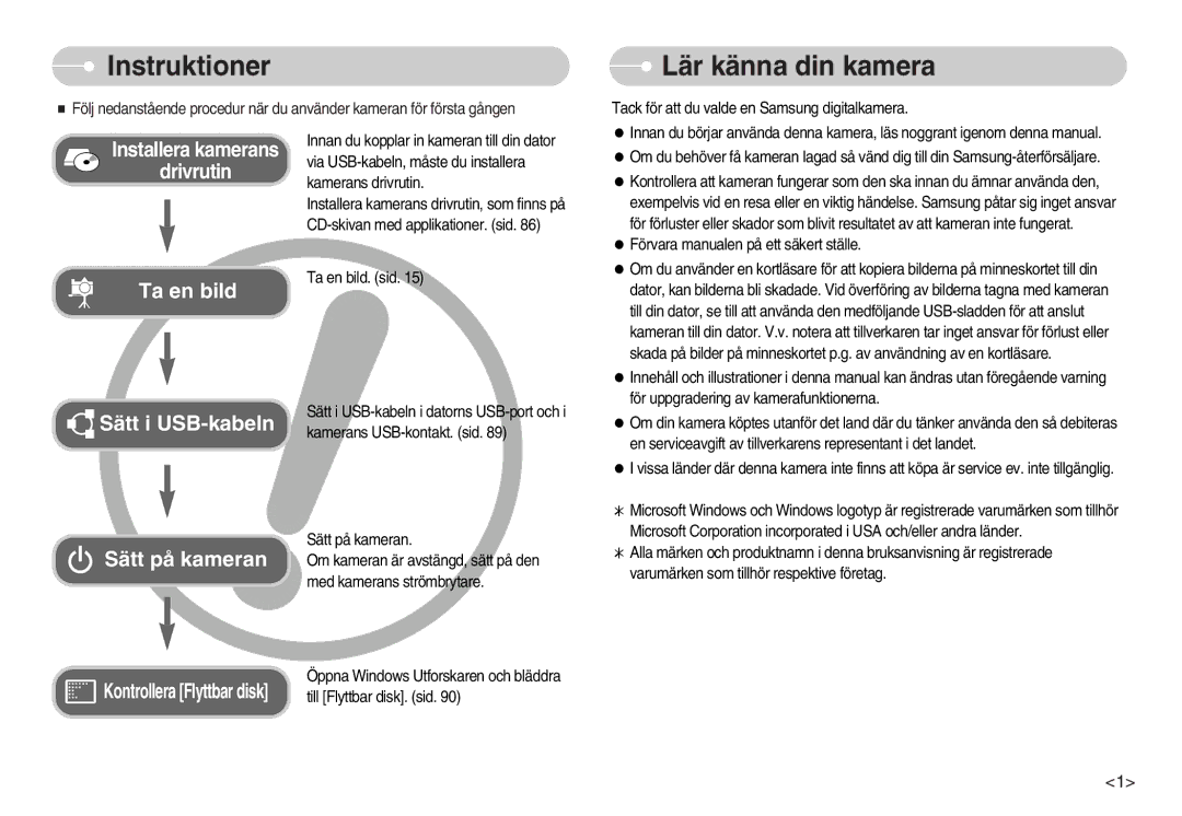 Samsung EC-S1050SDA/DE, EC-S1050BDA/DE, EC-S1050SBB/E2, EC-S1050BBB/E2, EC-S1050SFG/E2 Instruktioner, Lär känna din kamera 