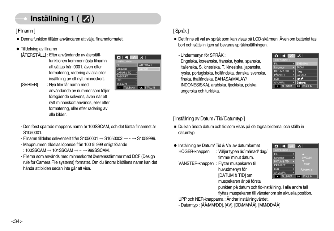 Samsung EC-S1050BDA/DE, EC-S1050SBB/E2, EC-S1050SDA/DE, EC-S1050BBB/E2, EC-S1050SFG/E2, EC-S1050BBC/E2 manual Inställning, Språk 